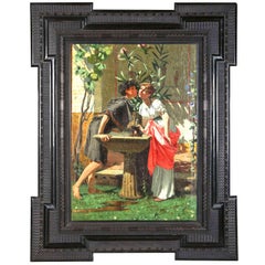Amanti alla Fontana - Italian 19th Century Figurative Oil on Canvas Painting 