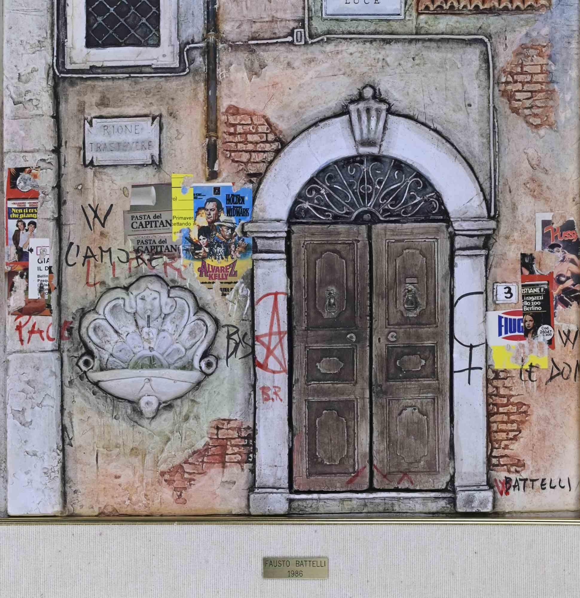A House in via della Luce (Rome) - Mixed media by Fausto Battelli - 1986 For Sale 1