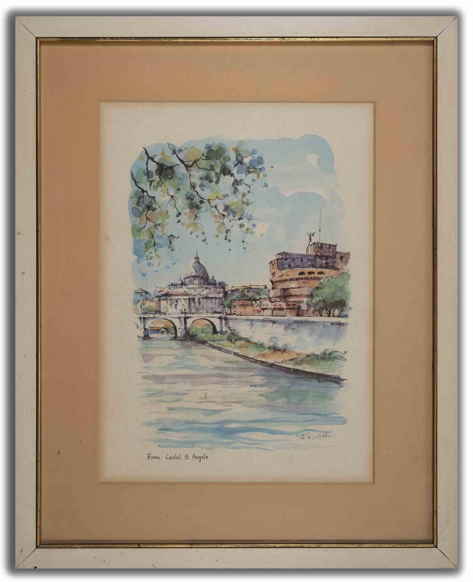 Castel Sant'Angelo - Stampa offset di Fausto Battelli - Metà del XX secolo