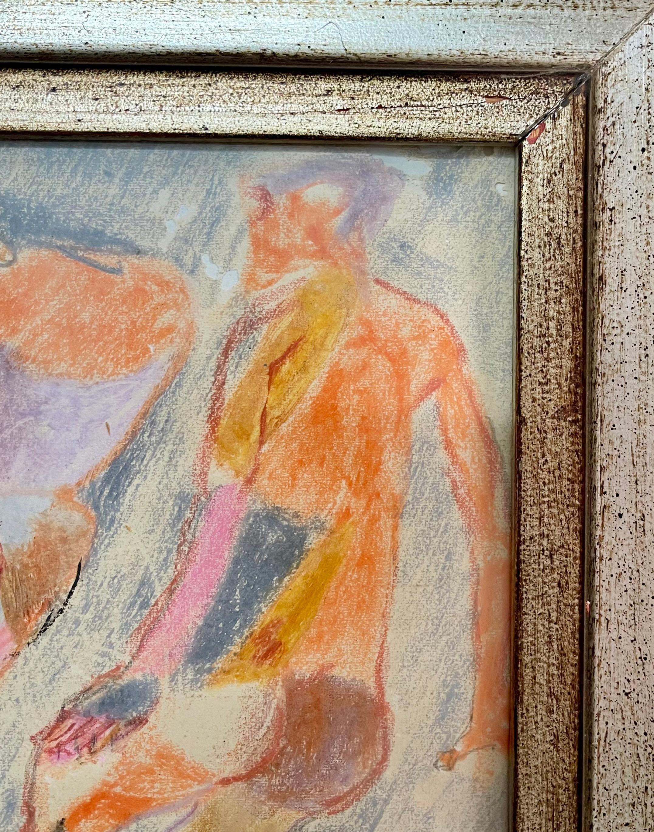 Period Italian Fausto Pirandello Signed Abstract Pastel - Brown Figurative Painting by Fausto Calogero Pirandello
