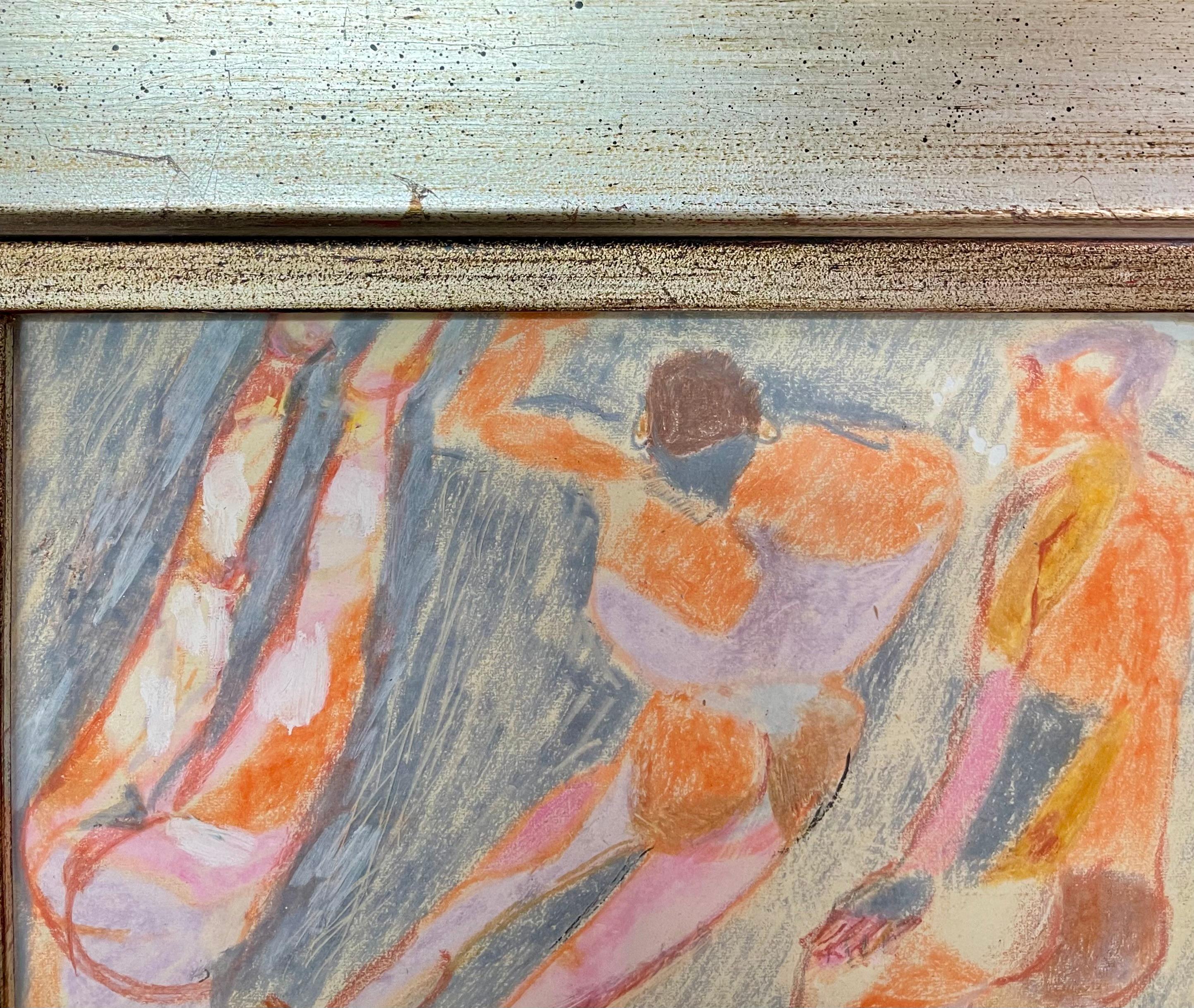 Important work by one of the greatest artists of the Italian artistic avant-garde Fausto Pirandello 
It depicts one of his iconic subjects ‘Bathers’ with three characters depicted in his unmistakable abstract style.
Signed lower right

Pastels on