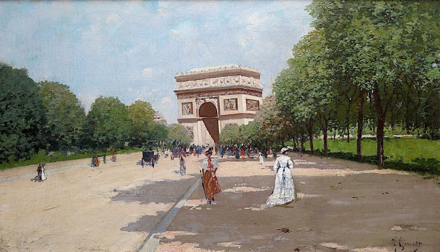 Avenue du Bois de Boulogne in Paris - France - Brown Landscape Painting by Fausto Giusto
