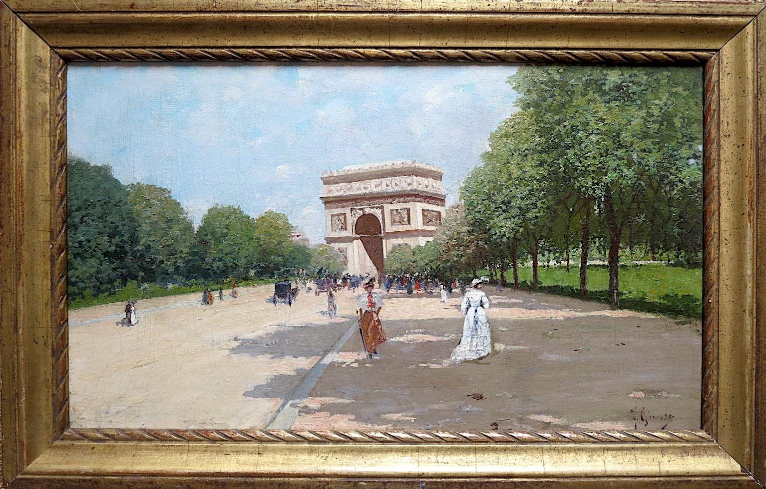 Fausto Giusto Landscape Painting - Avenue du Bois de Boulogne in Paris - France