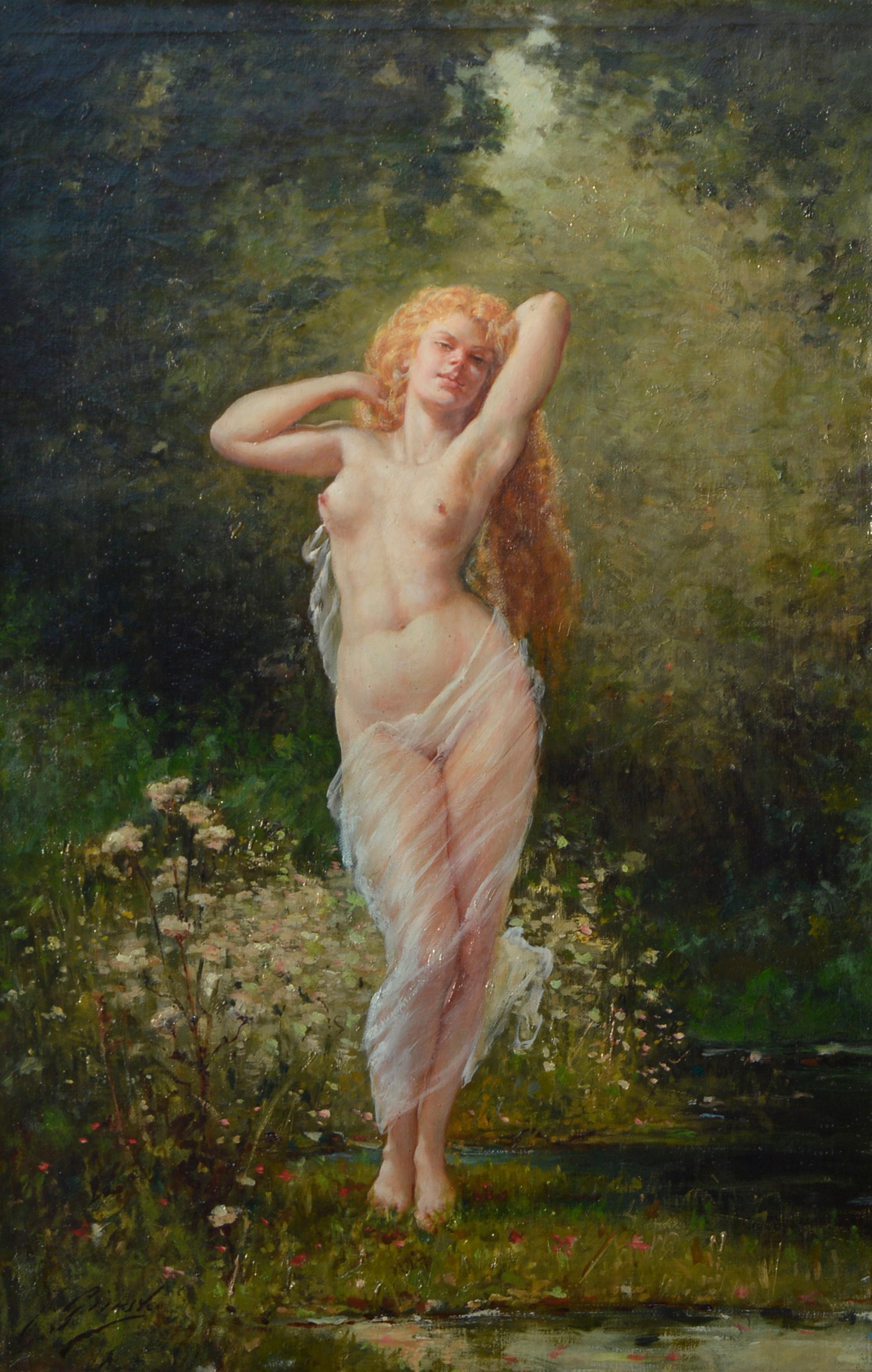  Eugene Galien-Laloue Original Barbizon Nude painting - Painting by Fausto Giusto