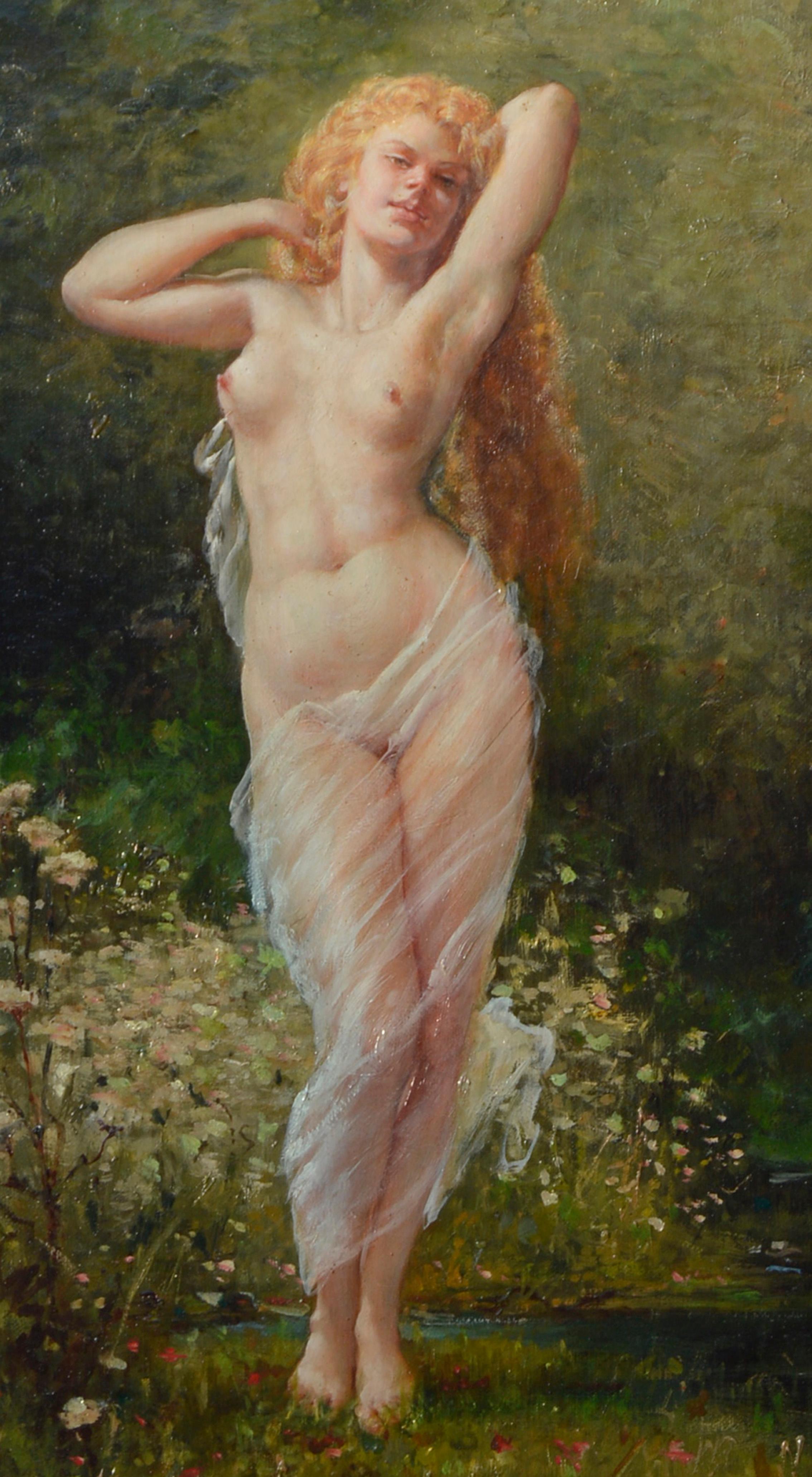 Eugene Galien-Laloue Original Barbizon Nacktes Gemälde (Braun), Nude Painting, von Fausto Giusto