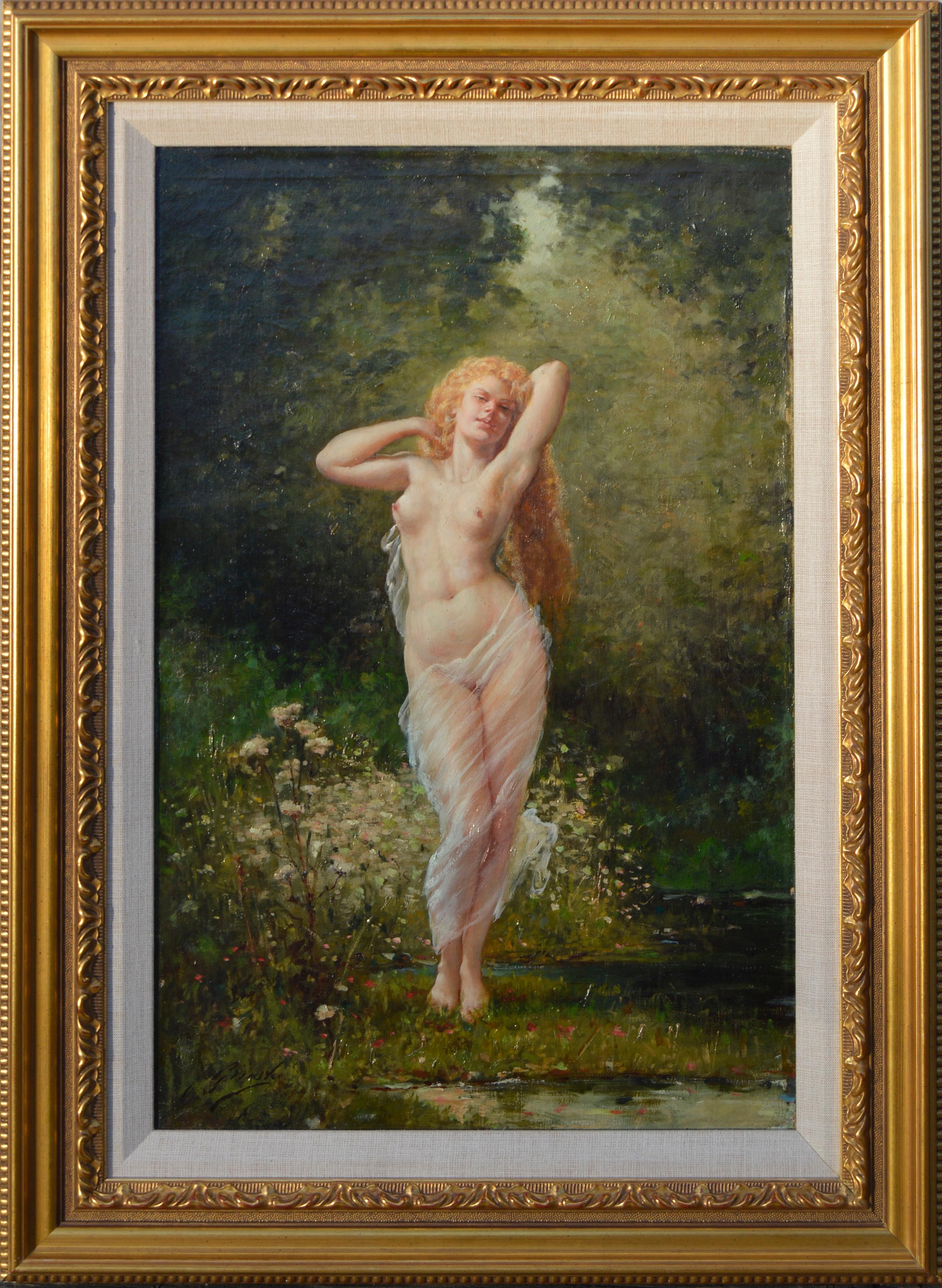 Fausto Giusto Nude Painting -  Eugene Galien-Laloue Original Barbizon Nude painting