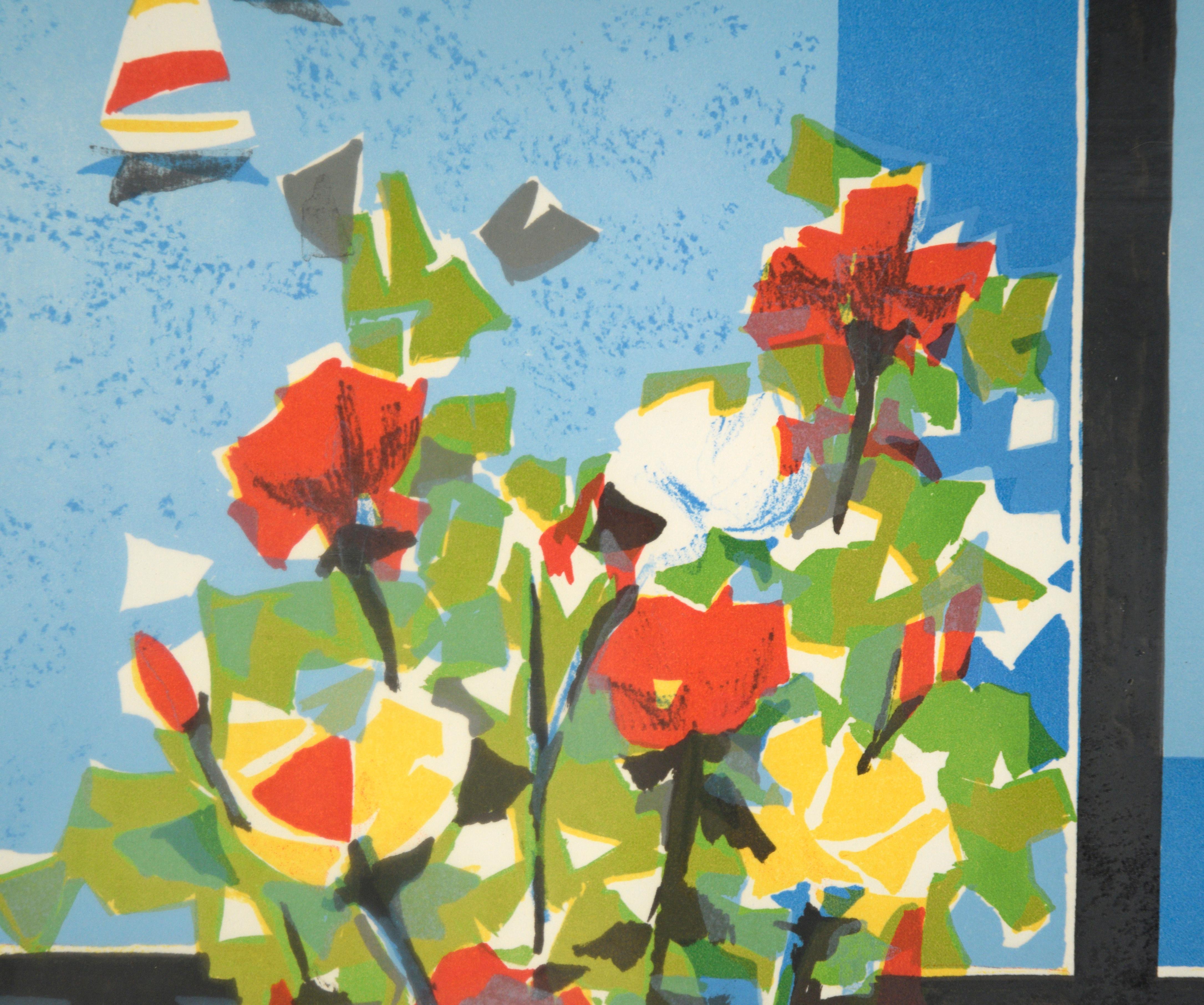 Blumen am Fenster, kubistische Stillleben-Lithographie in limitierter Auflage, Mid-Century Limited Edition (Kubismus), Print, von Fausto Maria Casotti