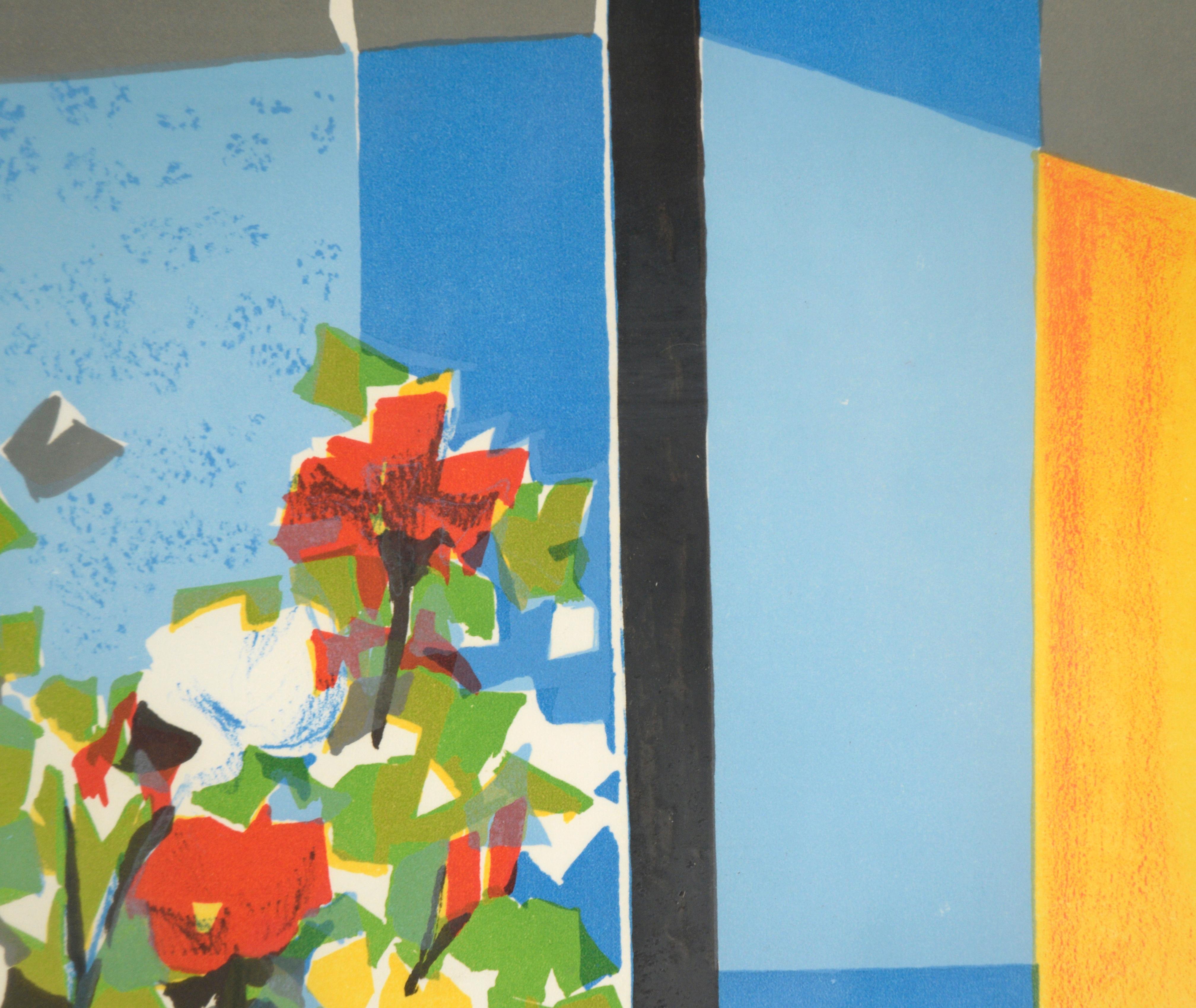 Blumen am Fenster, kubistische Stillleben-Lithographie in limitierter Auflage, Mid-Century Limited Edition im Angebot 3
