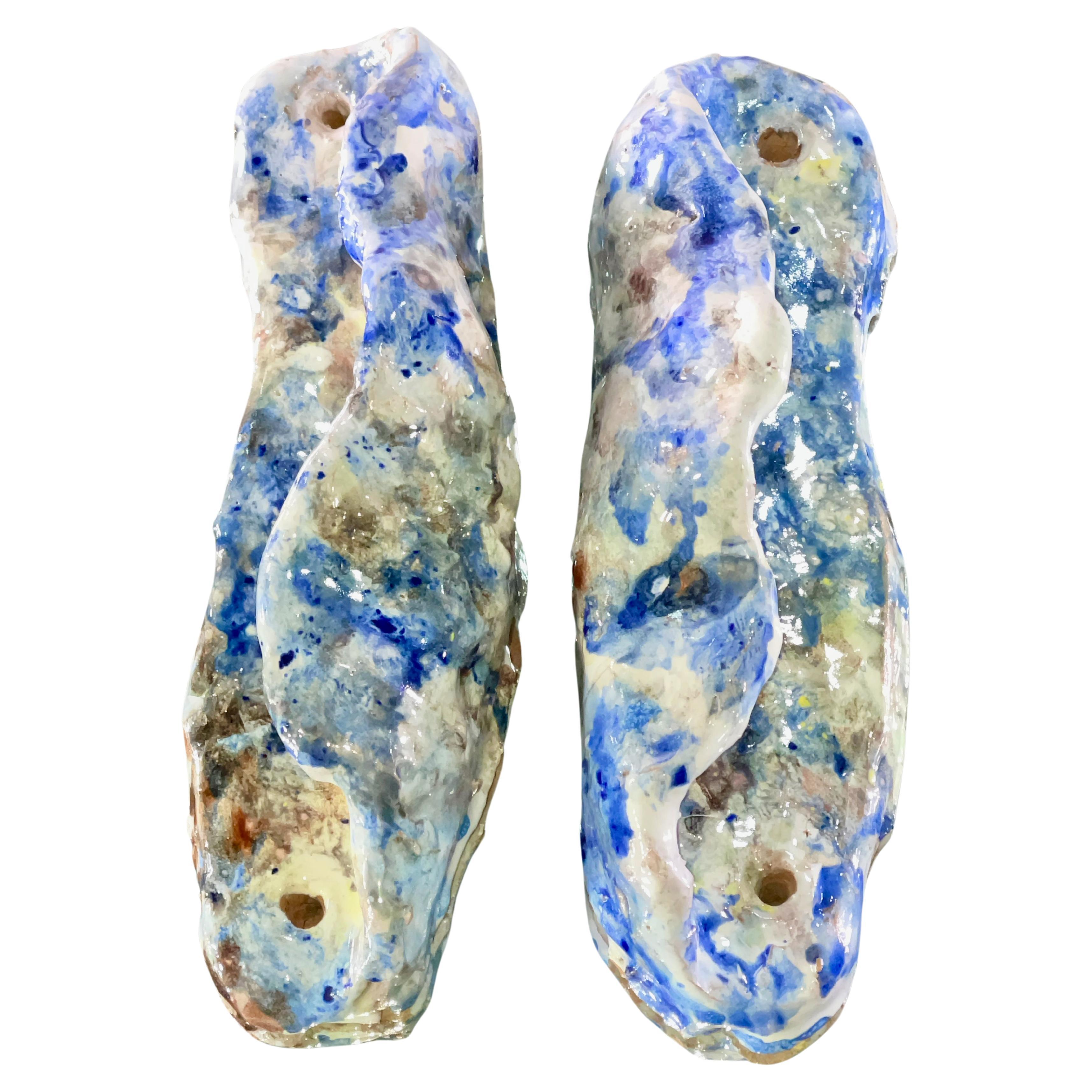 Fausto Melotti Pair of Abstract Glazed Ceramic Door Pulls For Sale