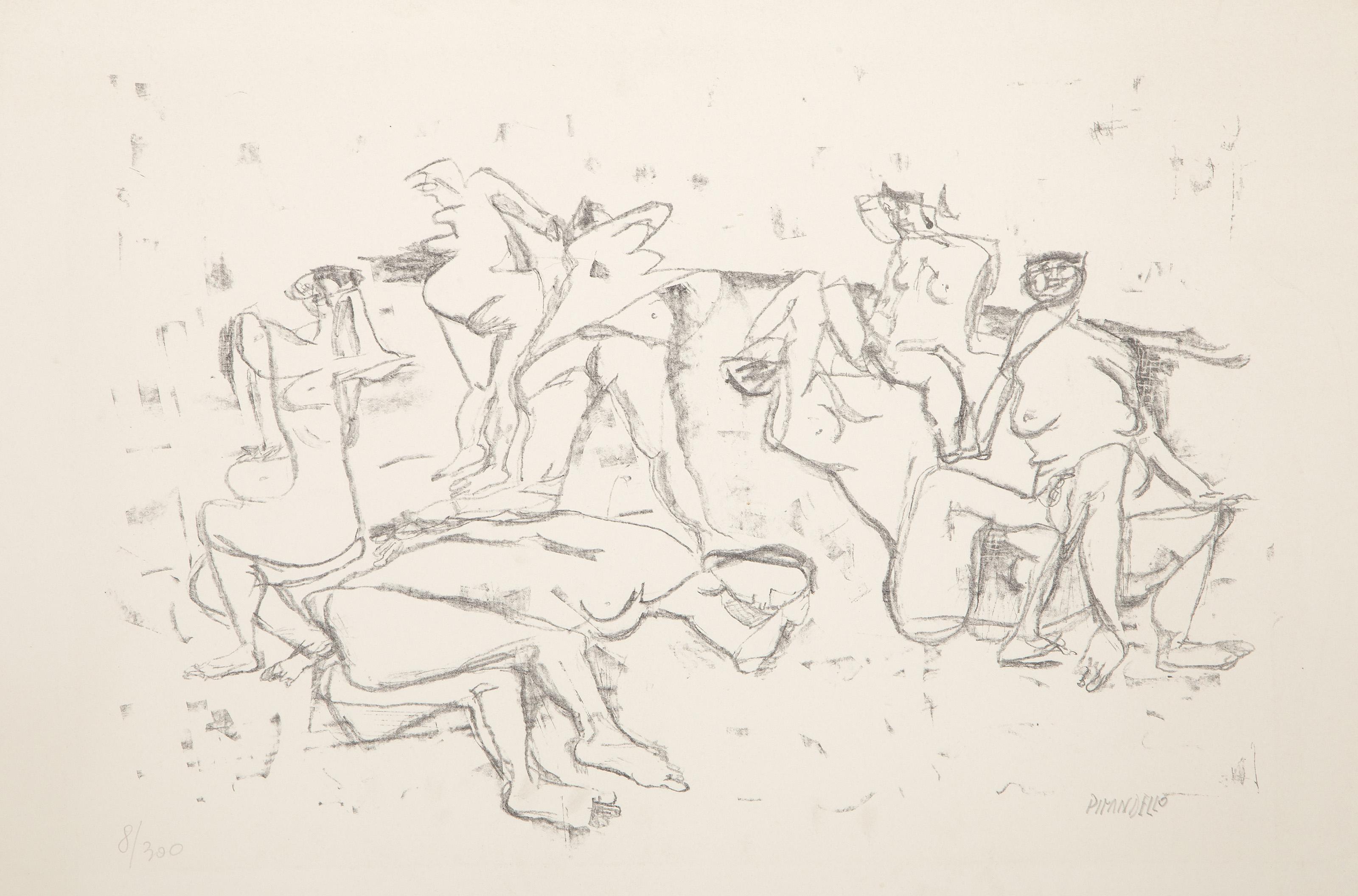  Fausto Pirandello, italiano (1899 - 1975) -  Bagnanti, Anno: circa 1965, Medium: Litografia, firmata e numerata a matita, Edizione: 8/300, Dimensioni immagine: 13 x 19 pollici, Dimensioni: 17,25 x 25,5 pollici (43,82 x 64,77 cm) 
