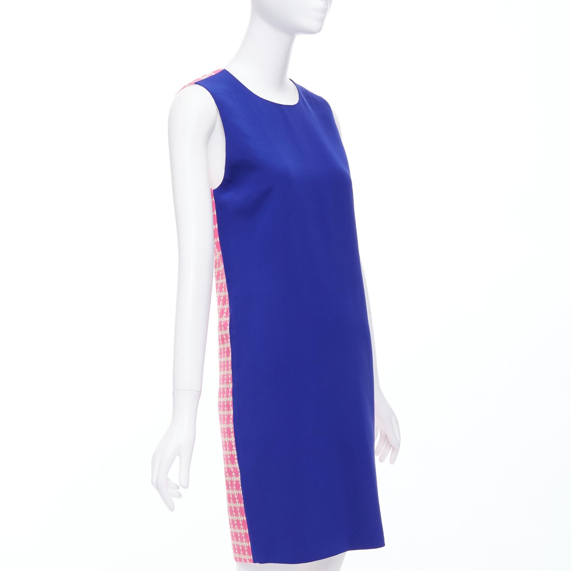 Purple FAUSTO PUGLISI 100% silk cobalt blue pink geometric print dress FR34 XS For Sale