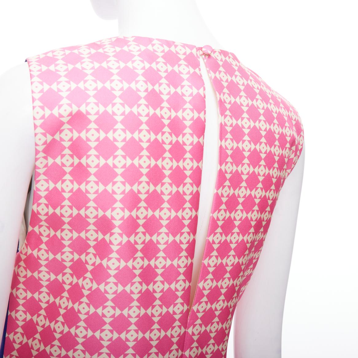FAUSTO PUGLISI 100% silk cobalt blue pink geometric print dress FR34 XS For Sale 1