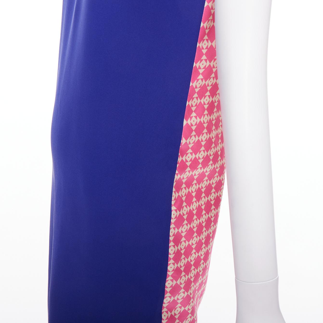 FAUSTO PUGLISI 100% silk cobalt blue pink geometric print dress FR34 XS For Sale 2