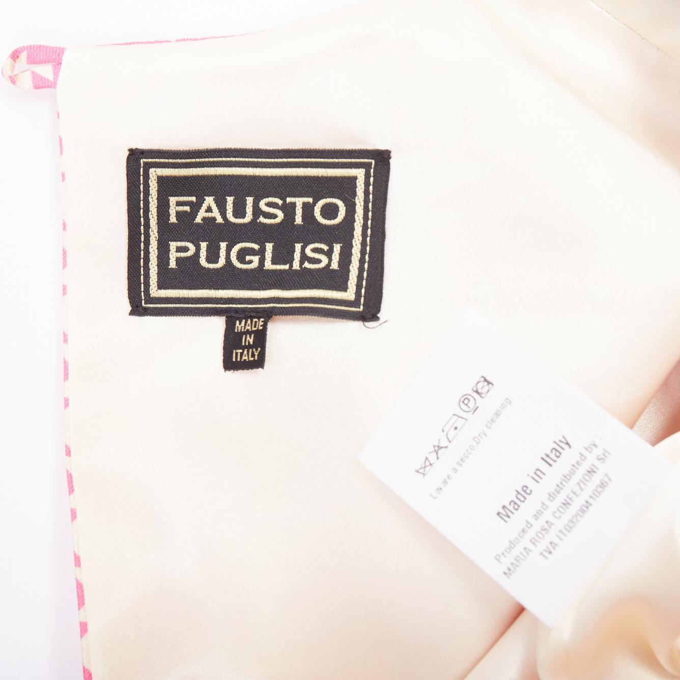 FAUSTO PUGLISI 100% silk cobalt blue pink geometric print dress FR34 XS For Sale 3