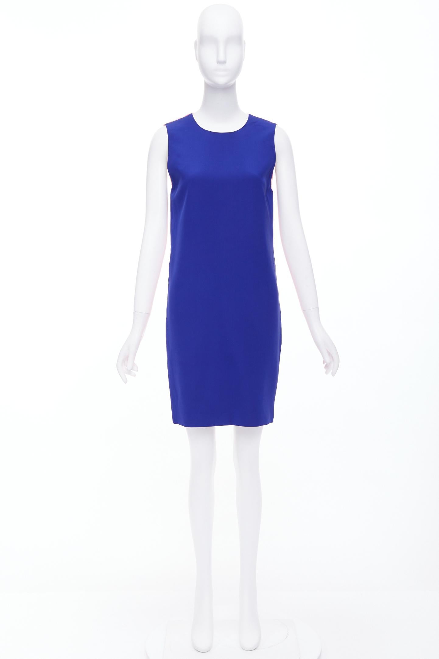 FAUSTO PUGLISI 100% silk cobalt blue pink geometric print dress FR34 XS For Sale 4