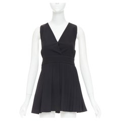 FAUSTO PUGLISI - Mini robe à encolure en V en crêpe noir à plis multiples IT38 XS