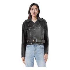 FAUSTO PUGLISI - Giacca biker in pelle nera con dettaglio monete Taglia S