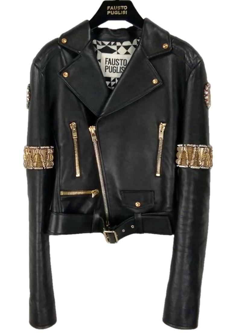 FAUSTO PUGLISI black leather biker jacket   IT 40 For Sale 6