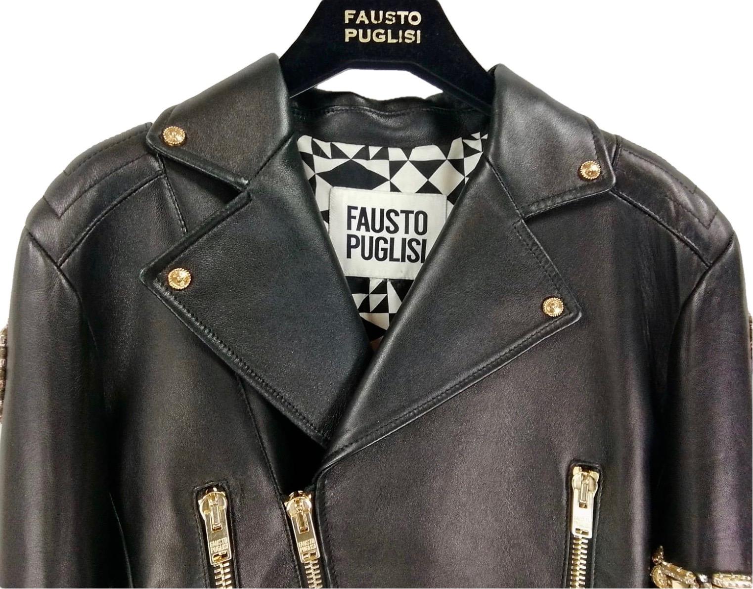 FAUSTO PUGLISI - Veste motard en cuir noir   IT 40 en vente 8