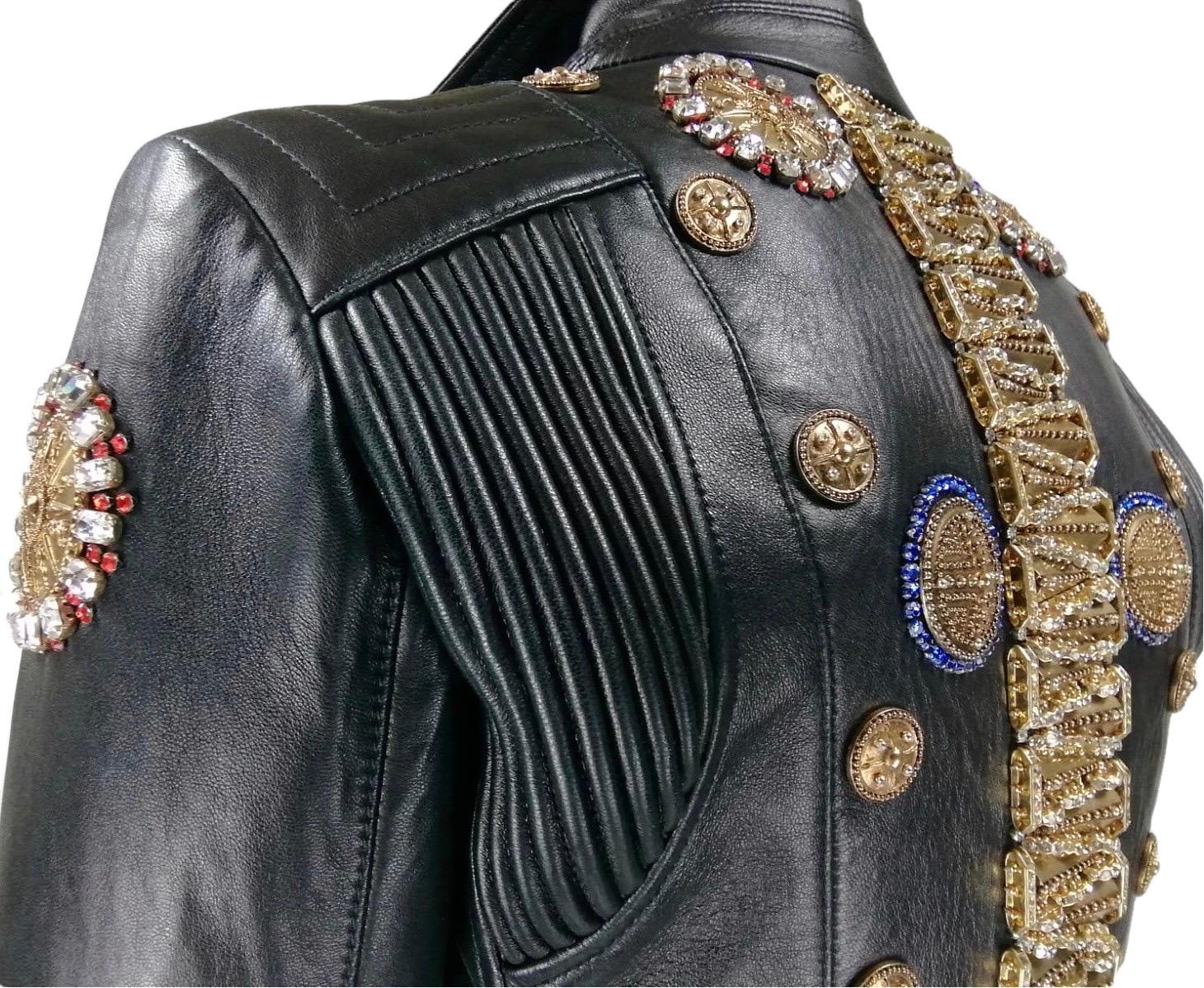 Women's or Men's FAUSTO PUGLISI black leather biker jacket   IT 40 For Sale