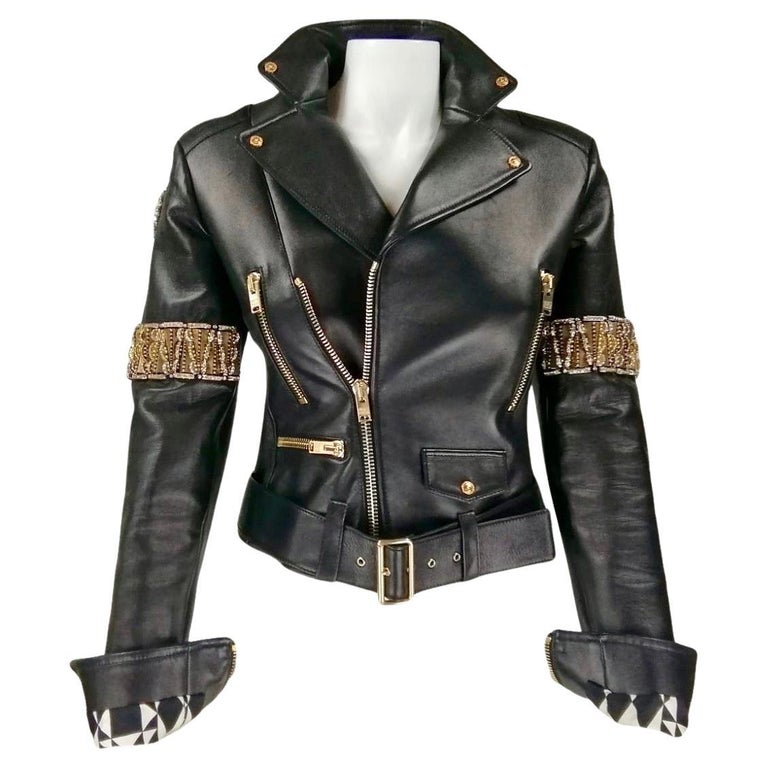 FAUSTO PUGLISI black leather biker jacket IT 40 For Sale at 1stDibs