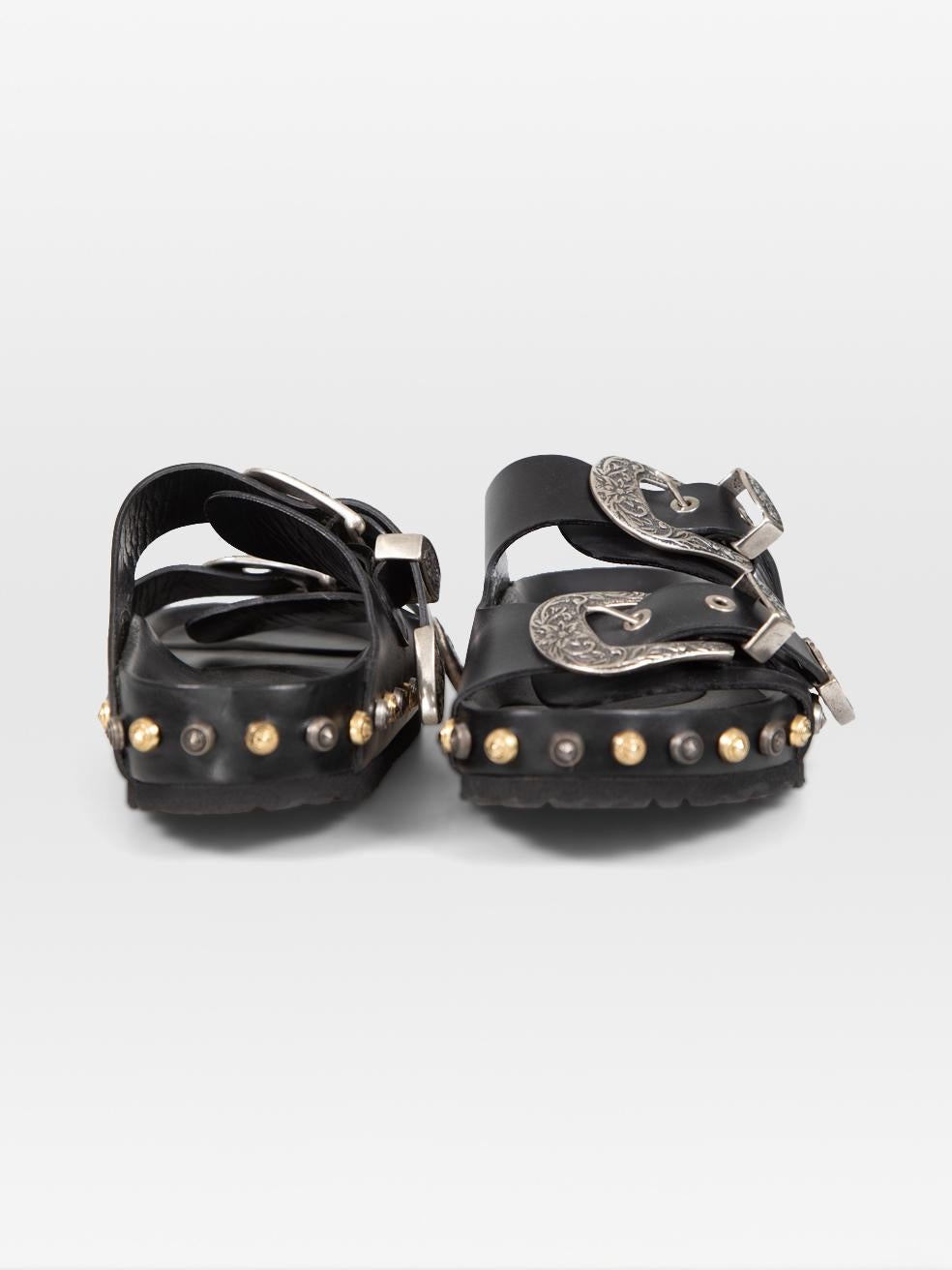 Fausto Puglisi Black Leather Buckle Sandals Size IT 40 In Good Condition For Sale In London, GB