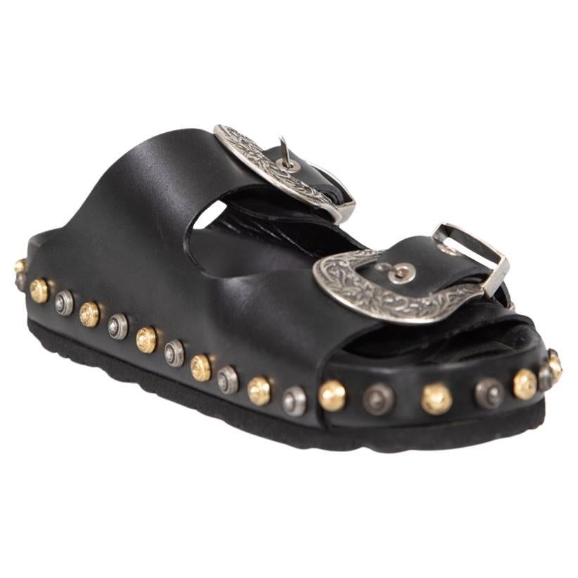 Fausto Puglisi Black Leather Buckle Sandals Size IT 40 For Sale