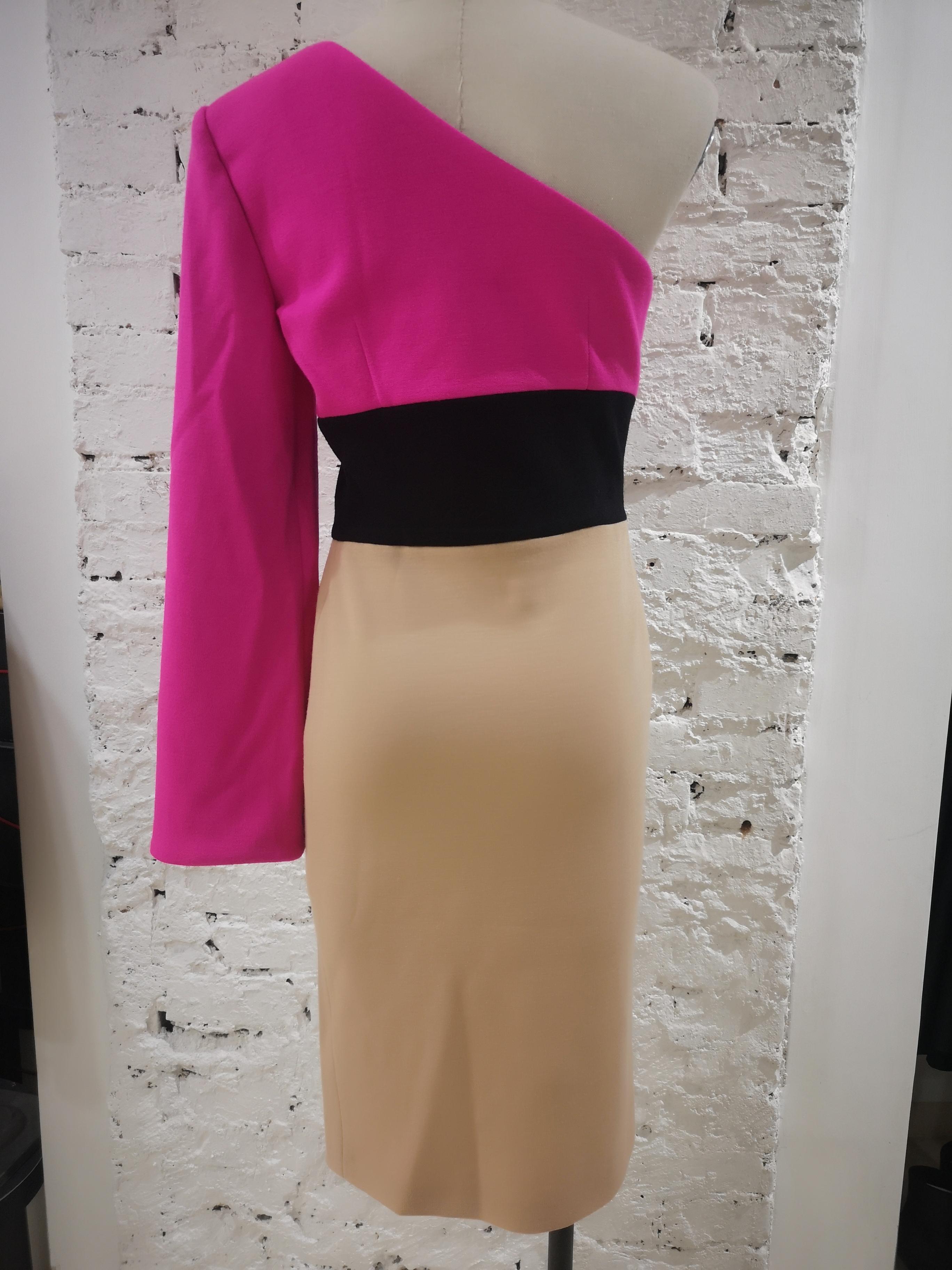 Women's Fausto Puglisi fucsia black and beije wool dress  For Sale