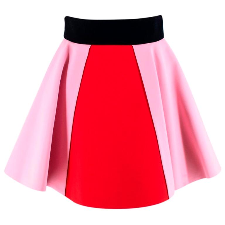 Fausto Puglisi Red & Pink Flared Mini Skirt - Size US 4 For Sale