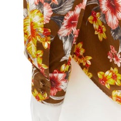 FAUSTO PUGLISI yellow khaki tropical floral  cotton gold button shirt EU48 M