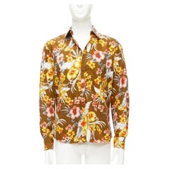FAUSTO PUGLISI jaune kaki tropical floral  Chemise dorée en coton EU48 M