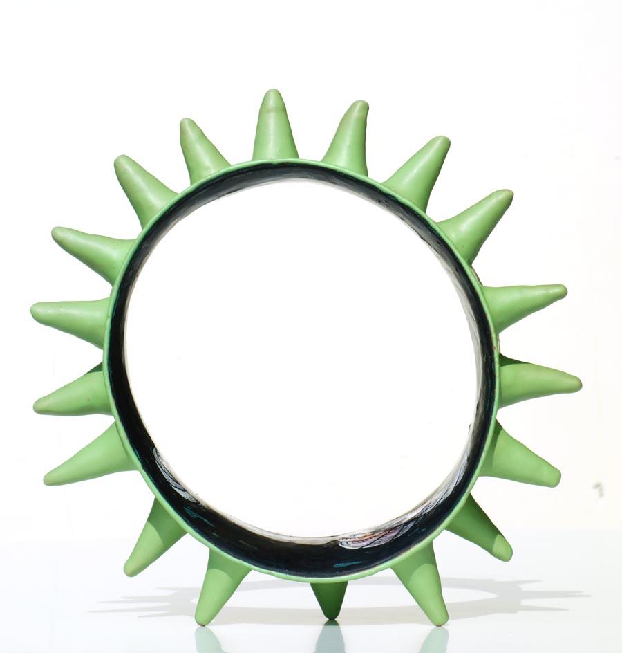 Modern Fausto Salvi Italian 1996 Spikes Green Ceramic Sculpture For Sale