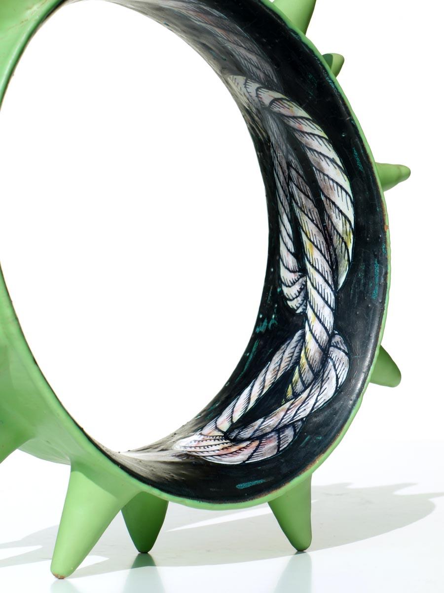 Glazed Fausto Salvi Italian 1996 Spikes Green Ceramic Sculpture For Sale