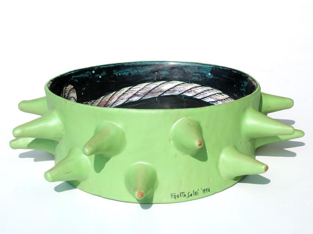 Fausto Salvi Italian 1996 Spikes Green Ceramic Sculpture In Excellent Condition For Sale In Brescia, IT