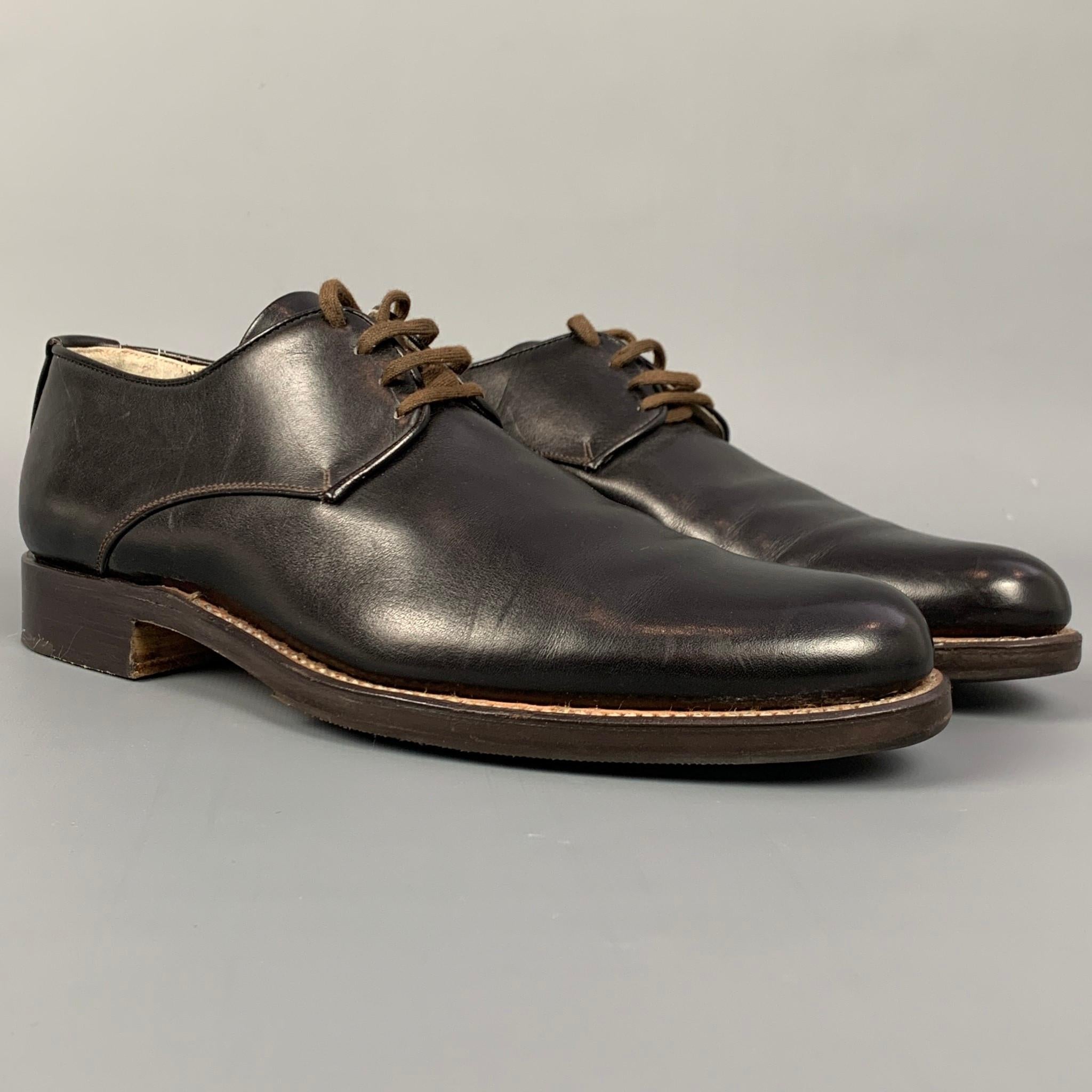 FAUSTO SANTINI Size 7.5 Black Leather Flat Laces at 1stDibs
