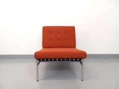 Fauteuil chauffeuse moderniste vintage en tissu et métal chromé des années 60 70