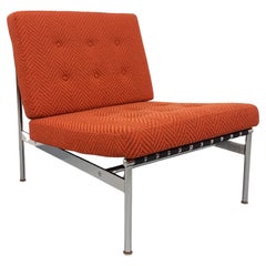 Fauteuil chauffeuse moderniste vintage en tissu et métal chromé des années 60 70