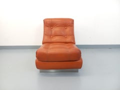 Fauteuil chauffeuse style Roche Bobois vintage en chrome et cuir tuile