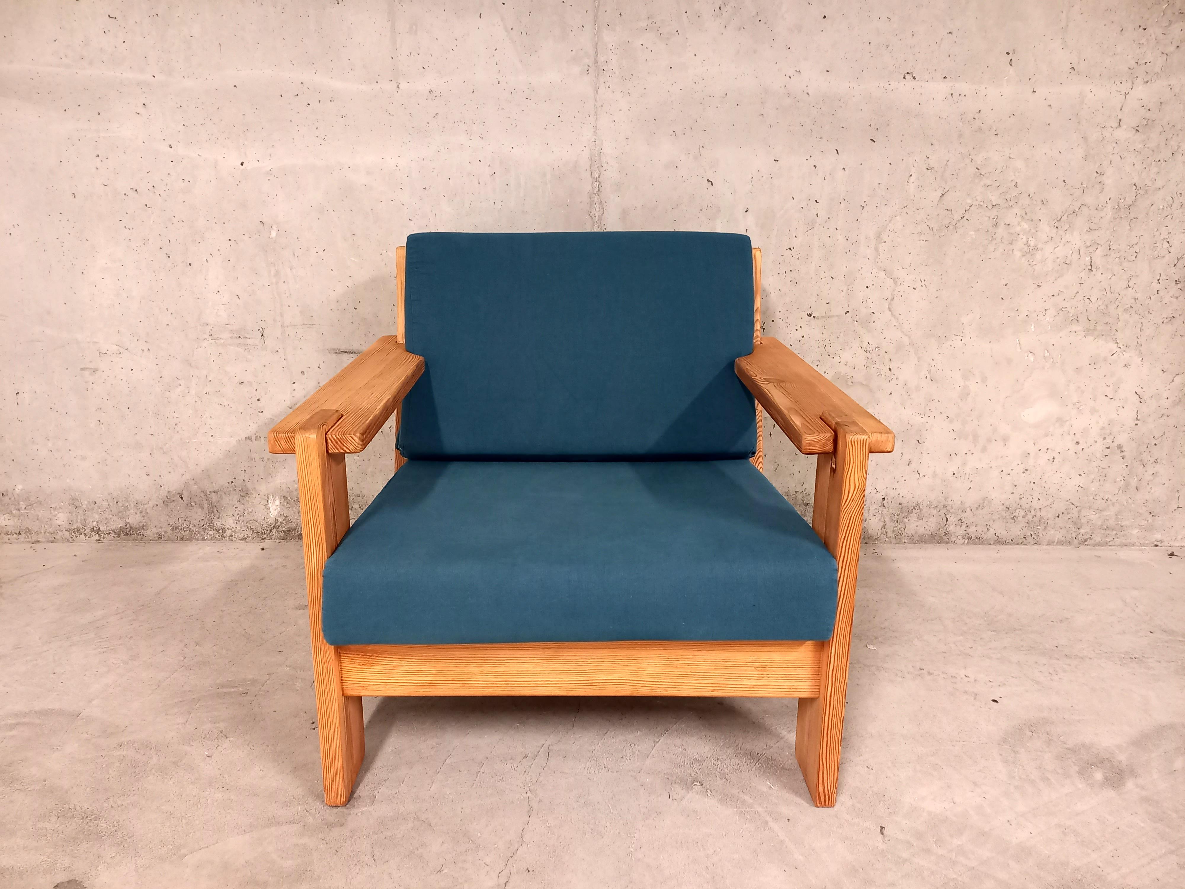 Fauteuil chauffeuse vintage en pin années 80 en venta 3