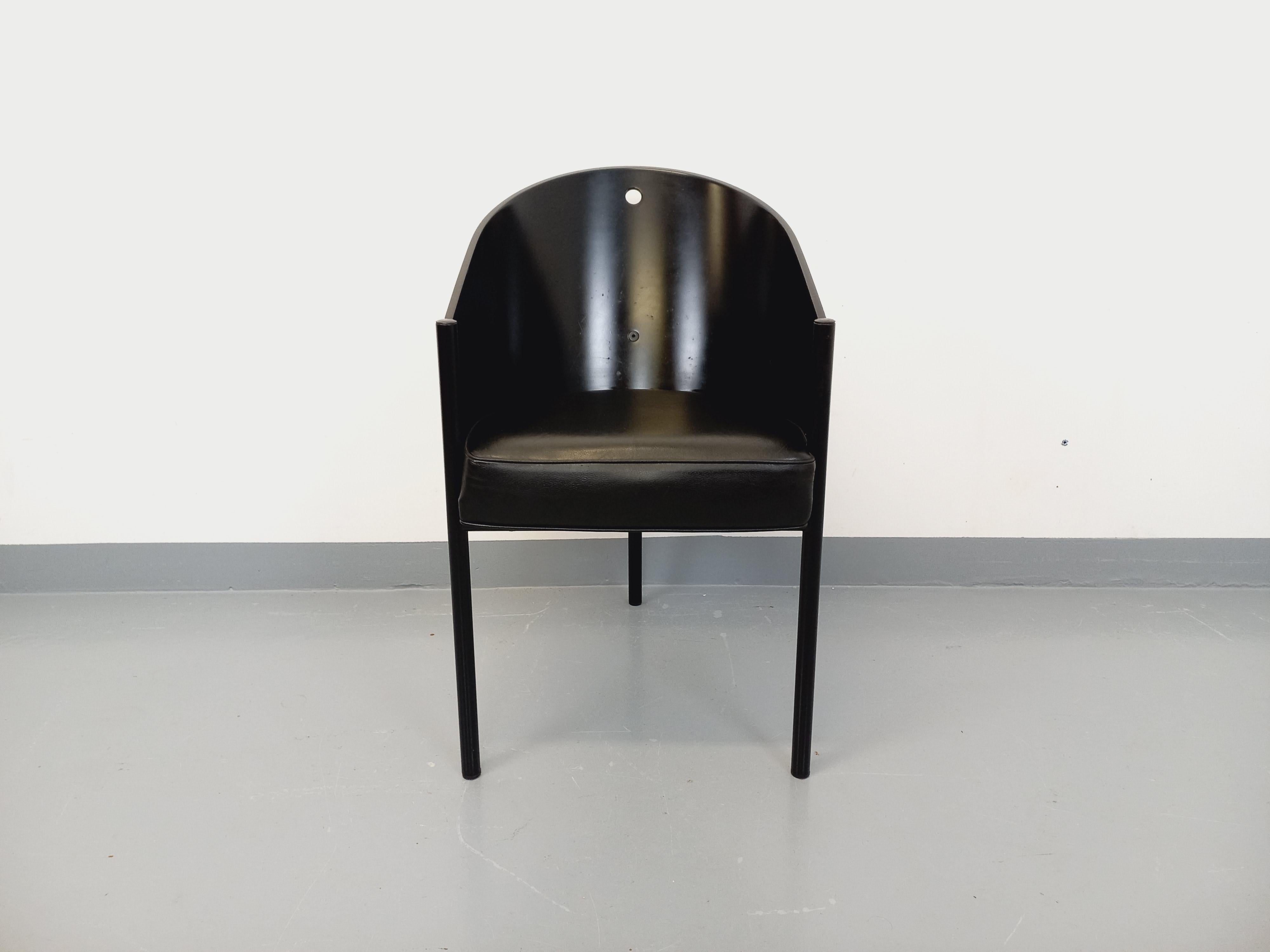 Fauteuil Costes par Philippe Starck vintage en bois, métal et cuir noirs im Angebot 3