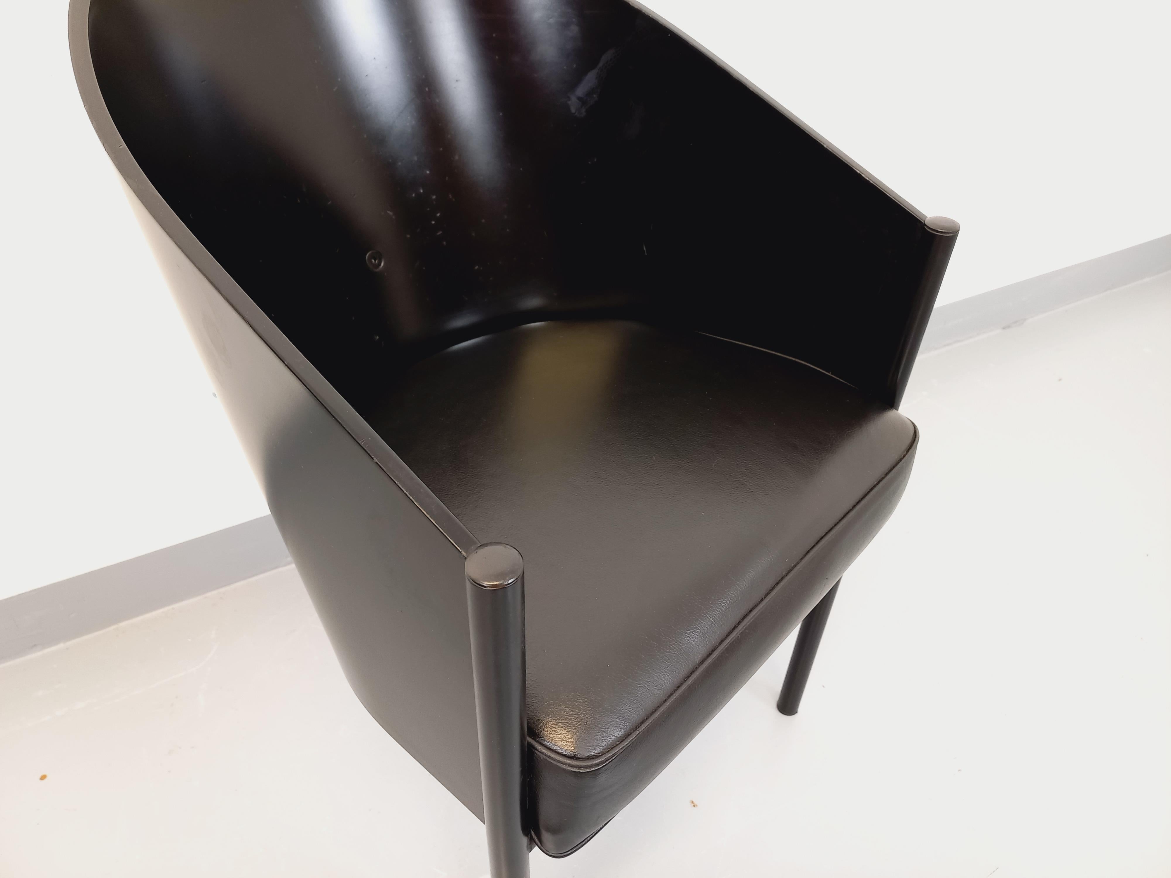 Fauteuil Costes par Philippe Starck vintage en bois, métal et cuir noirs (Französisch) im Angebot
