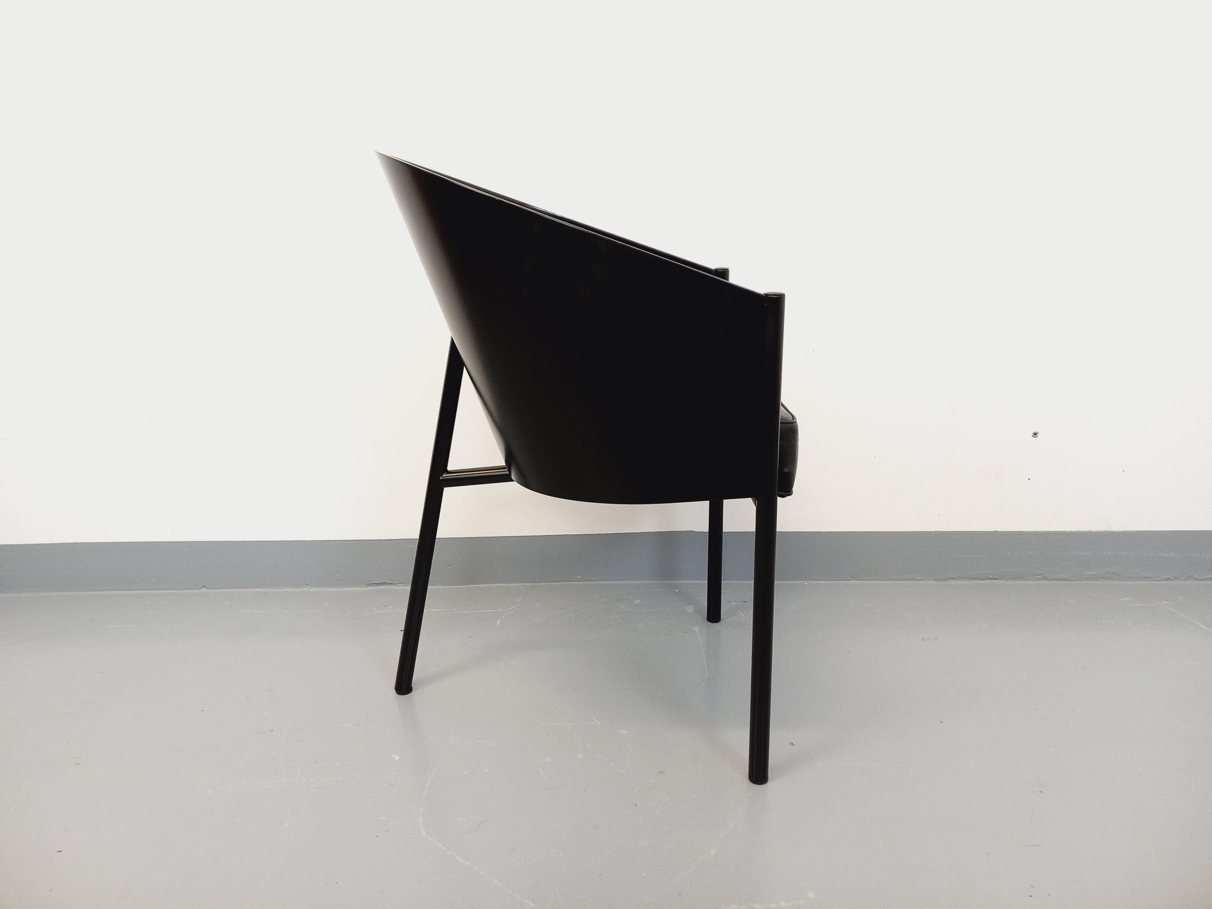 Fauteuil Costes par Philippe Starck vintage en bois, métal et cuir noirs im Angebot 2