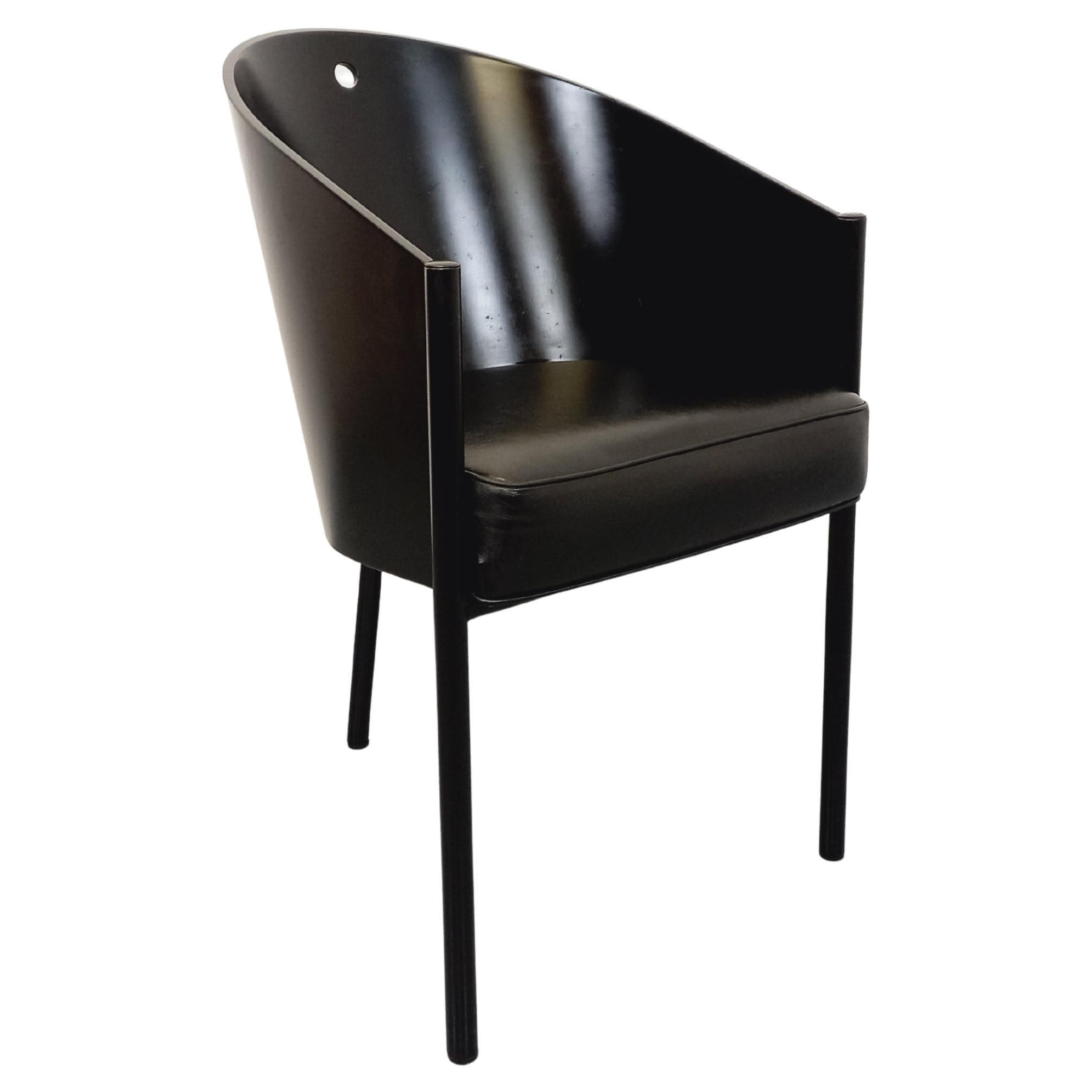 Fauteuil Costes par Philippe Starck vintage en bois, métal et cuir noirs im Angebot