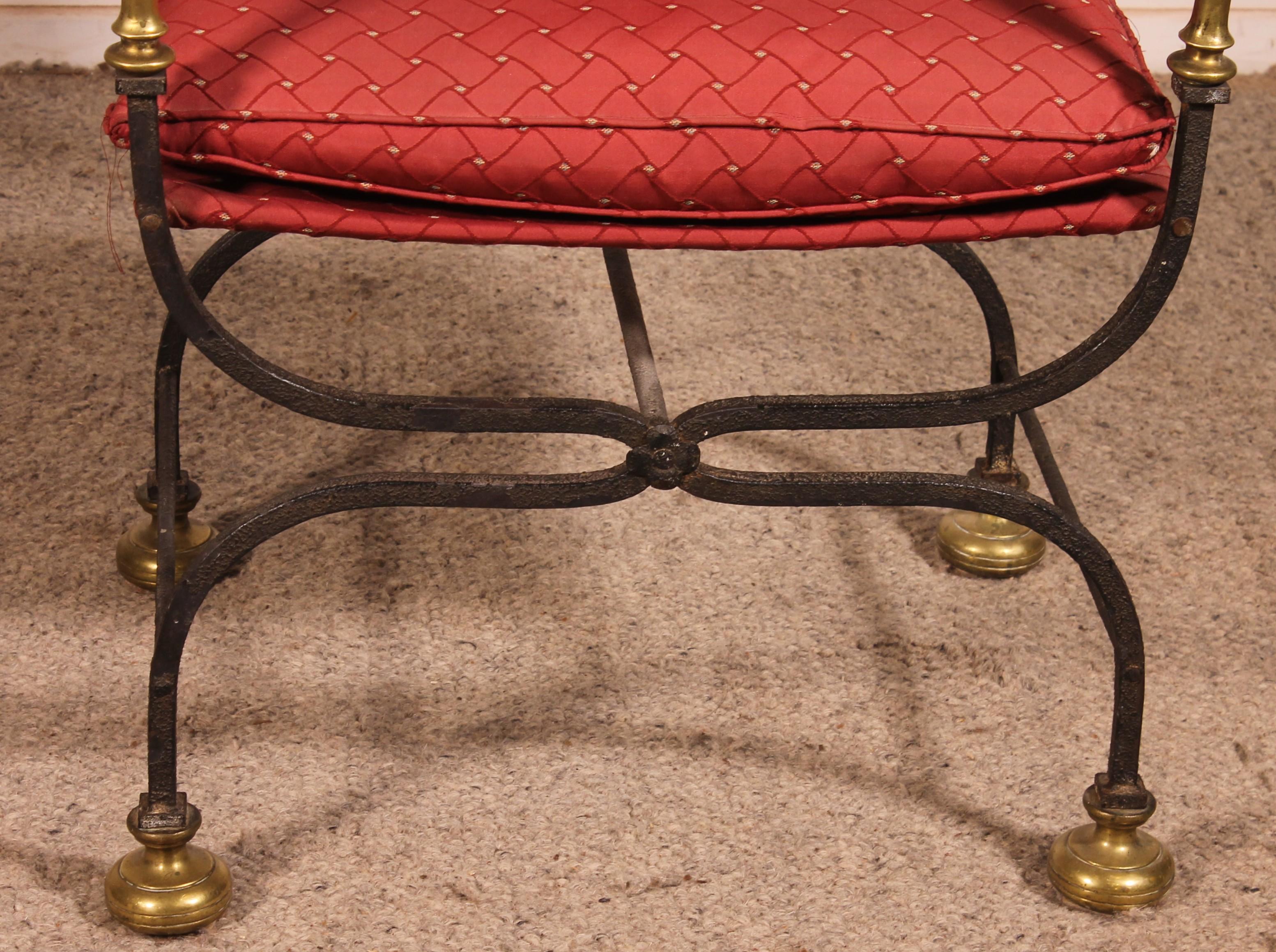 Renaissance Fauteuil Curule En Fer Forgé Et Bronze For Sale