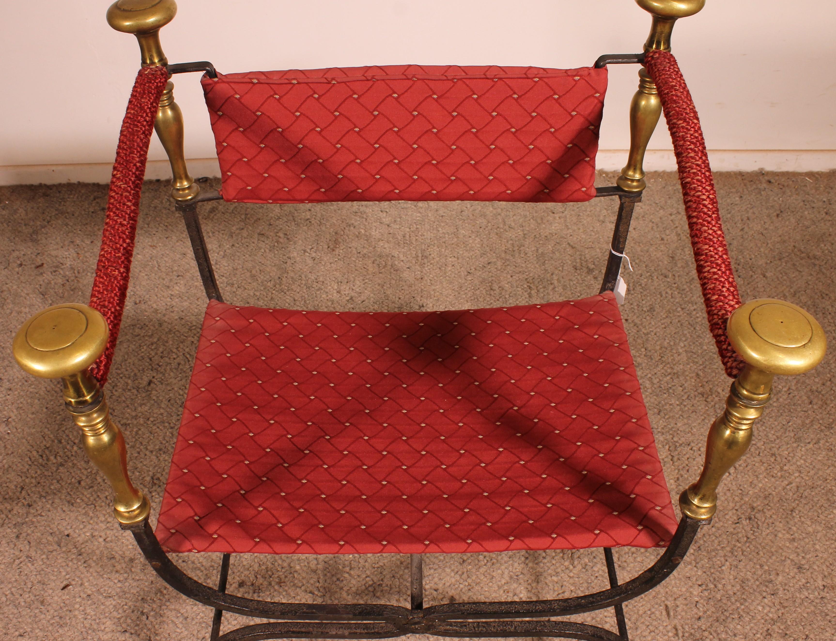 French Fauteuil Curule En Fer Forgé Et Bronze For Sale