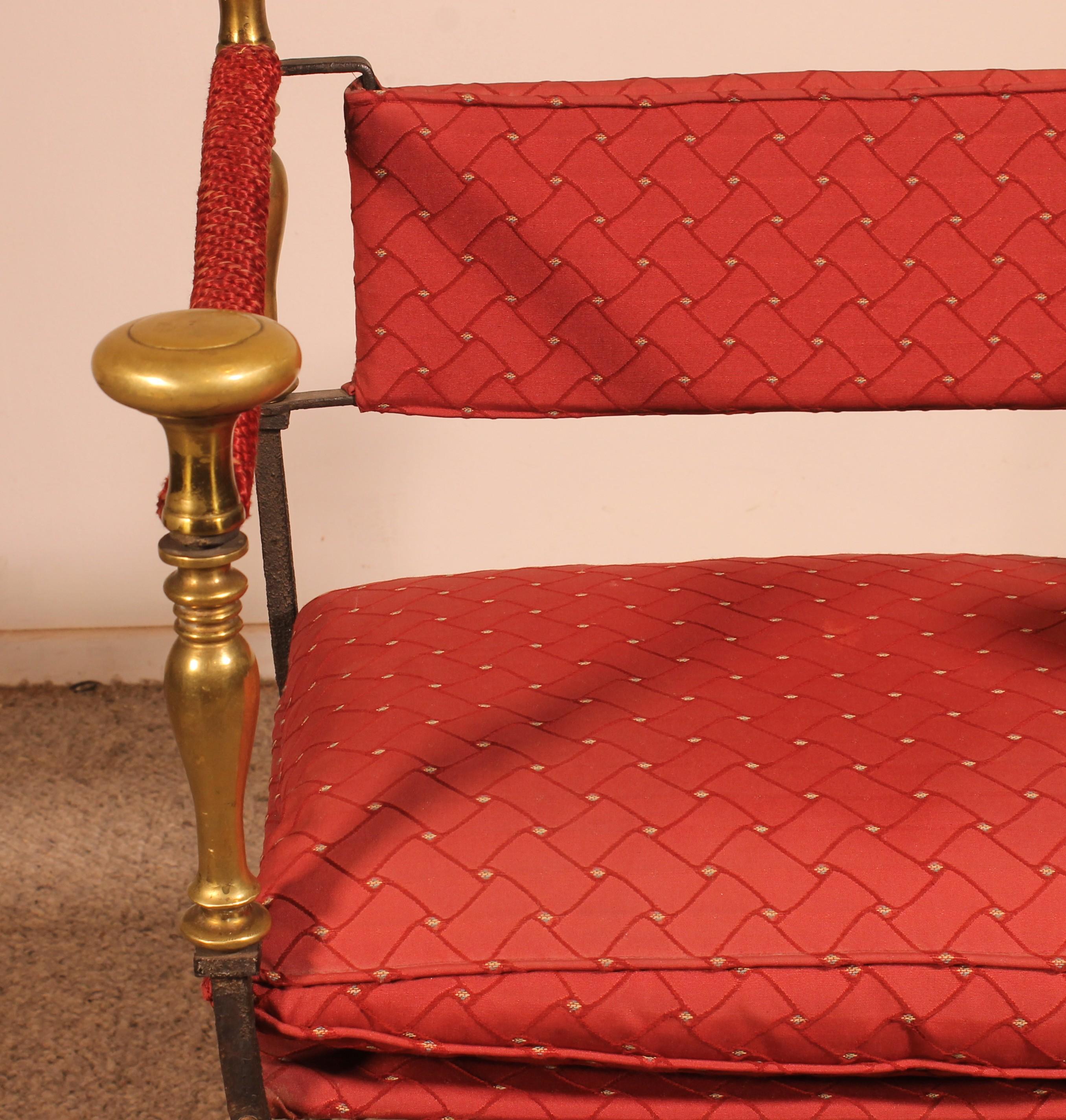 20th Century Fauteuil Curule En Fer Forgé Et Bronze For Sale