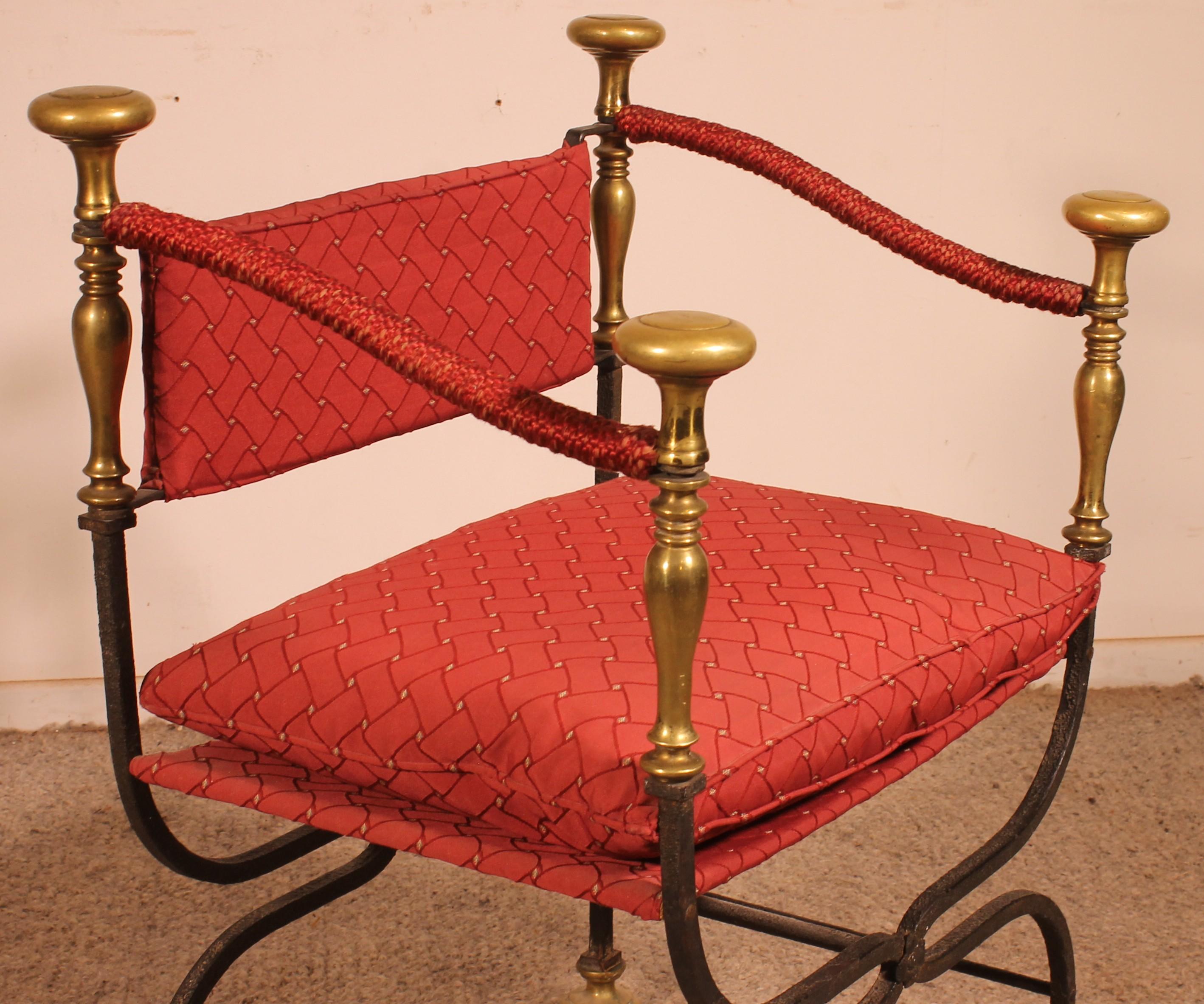 Fauteuil Curule En Fer Forgé Et Bronze For Sale 1