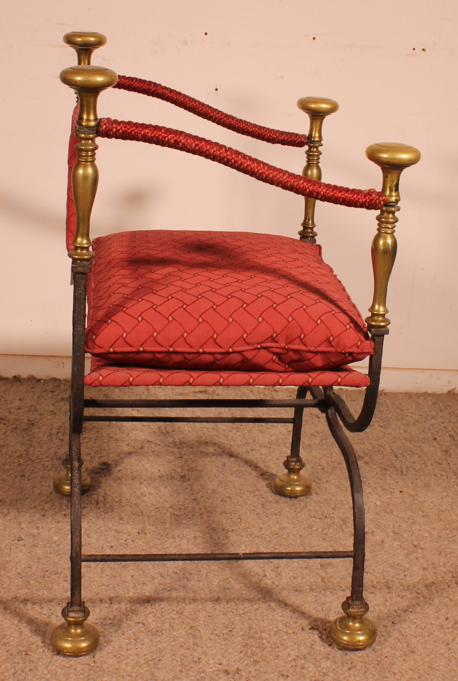 Fauteuil Curule En Fer Forgé Et Bronze For Sale 2
