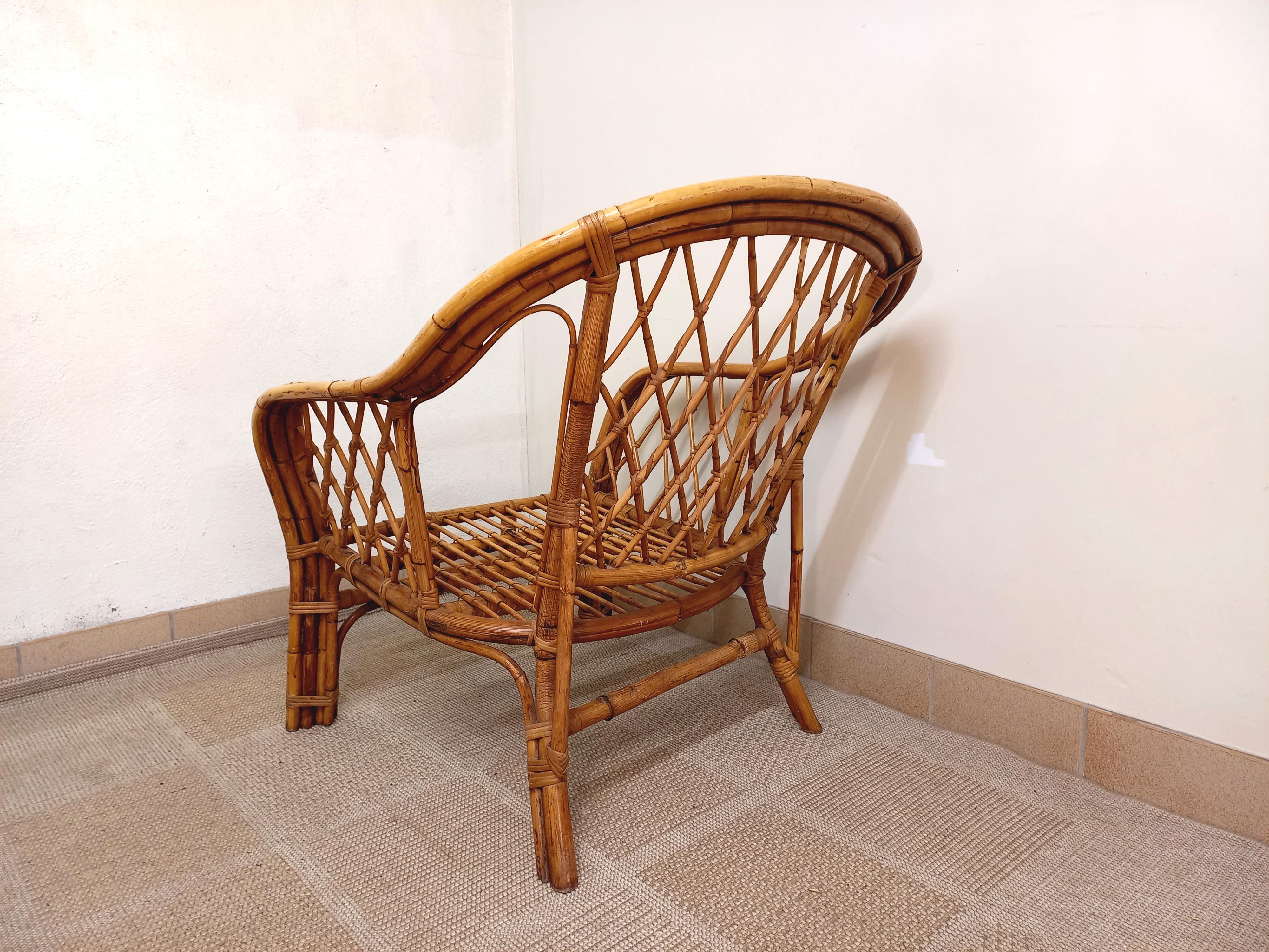Fauteuil en rotin vintage années 60 Francés