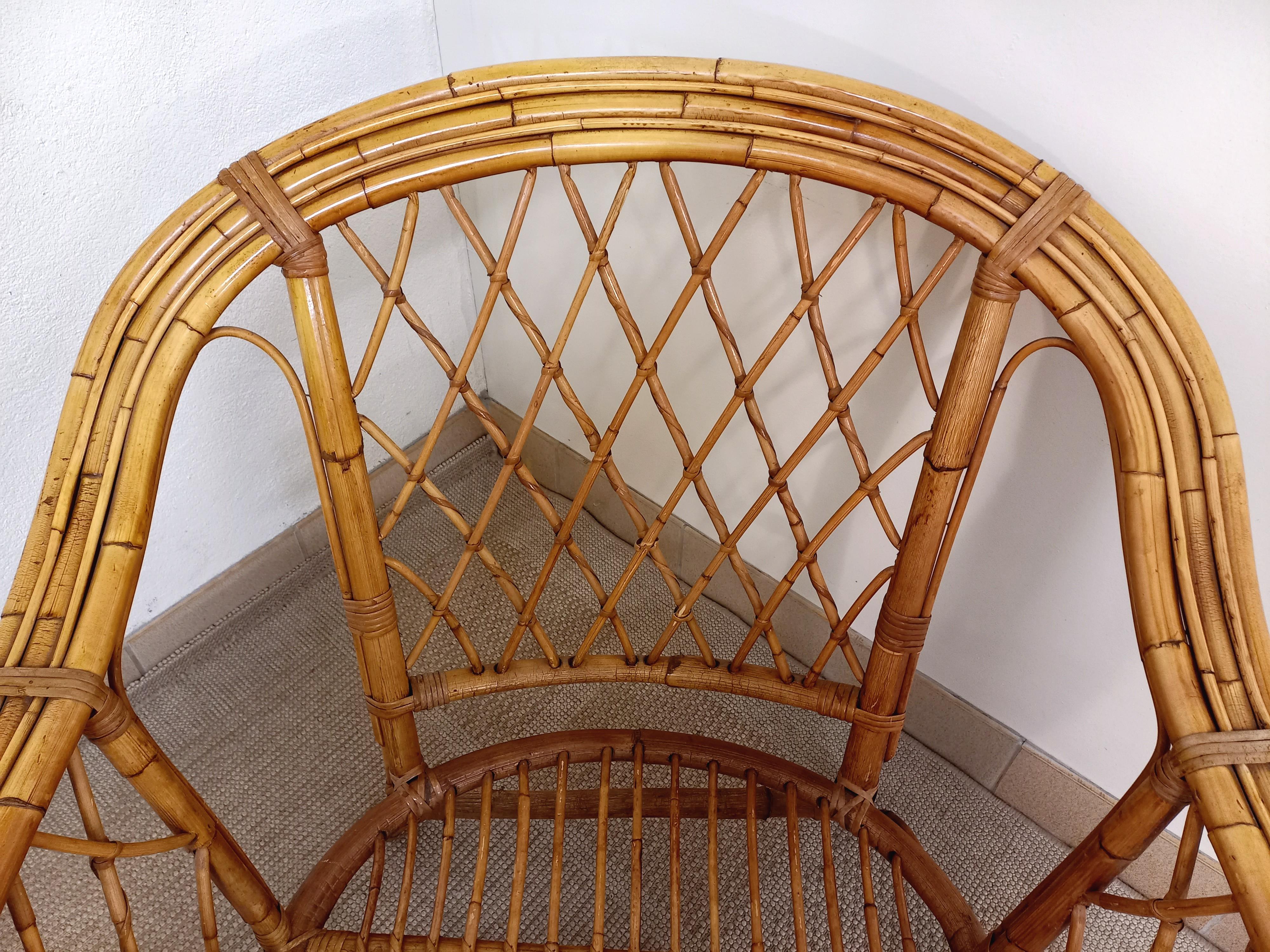 Fauteuil en rotin vintage années 60 Ratán